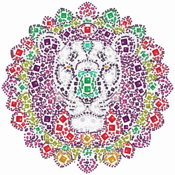 Leão numa guirlanda de flores