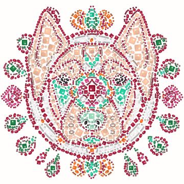 Cachorro numa guirlanda de flores